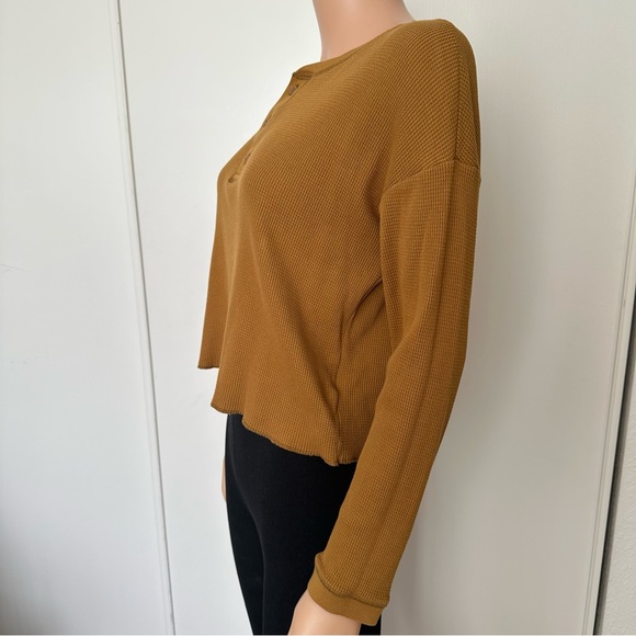 Everlane Organic Cotton Waffle Knit Henley Top Golden Brown Small GOTS Cert. - Picture 4 of 8